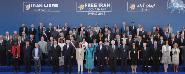 مریم رجوی در میان شخصیت‌های سیاسی عالیرتبه شرکت کننده در گردهمایی صدهزار نفره ایرانیان در ویلپنت پاریس ۲۰۱۸
