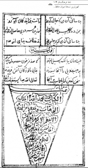 قدیم ترین نسخه های کهنه ای که شادروان پرویز ناتل خانلری در تصحیح دیوان حافظ ازآن ّخ ۸۱۱ هجری است. این نسخه ناقص است و تنها بخشی از اشعار حافظ بهره جسته و(۳۶ غزل) را شامل می شود.