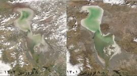 تفاوت دریاچه ارومیه بین ۱۴۰۱ و ۱۴۰۲