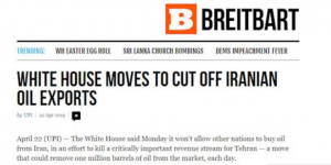 سایت برایت بارت کاخ سفید برای قطع کردن صادرات نفت ایران پیشروی می‌کند