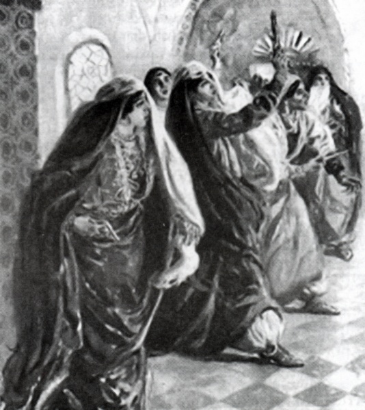 پرونده:2زنان مشروطه خواه دربرابر رییس مجلس با تپانچه تهدید به قتل در صورت تسلیم به خواست روسیه 1911 2.jpg