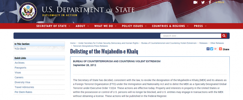 پرونده:خبر خروج نام مجاهدین از لیست تروریستی-وبسایت وزارت خارجه آمریکا.PNG