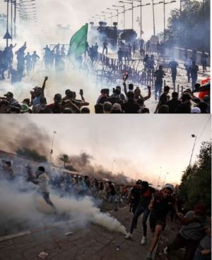 استفاده پلیس ضدشورش از گاز اشک‌آور و گلوله‌های واقعی برای متفرق کردن معترضان در بغداد