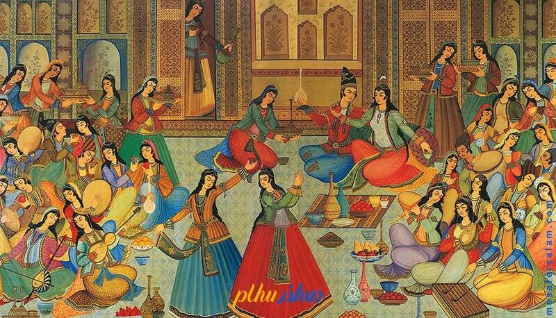 پرونده:نگاره‌ای از شب یلدا در ایران باستان.JPG