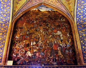 تصویری از نادرشاه در جنگ با هندوستان در کاخ چهلستون اصفهان.jpg